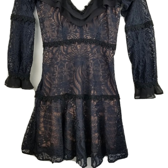 🍋 New For Love & Lemons Navy Blue Bridget Cold Shoulder Mini Dress  Small NWOT - Picture 7 of 12